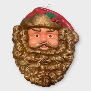 Vintage Santa Claus Face Wall Hanging Molded Plastic Christmas Decoration Retro